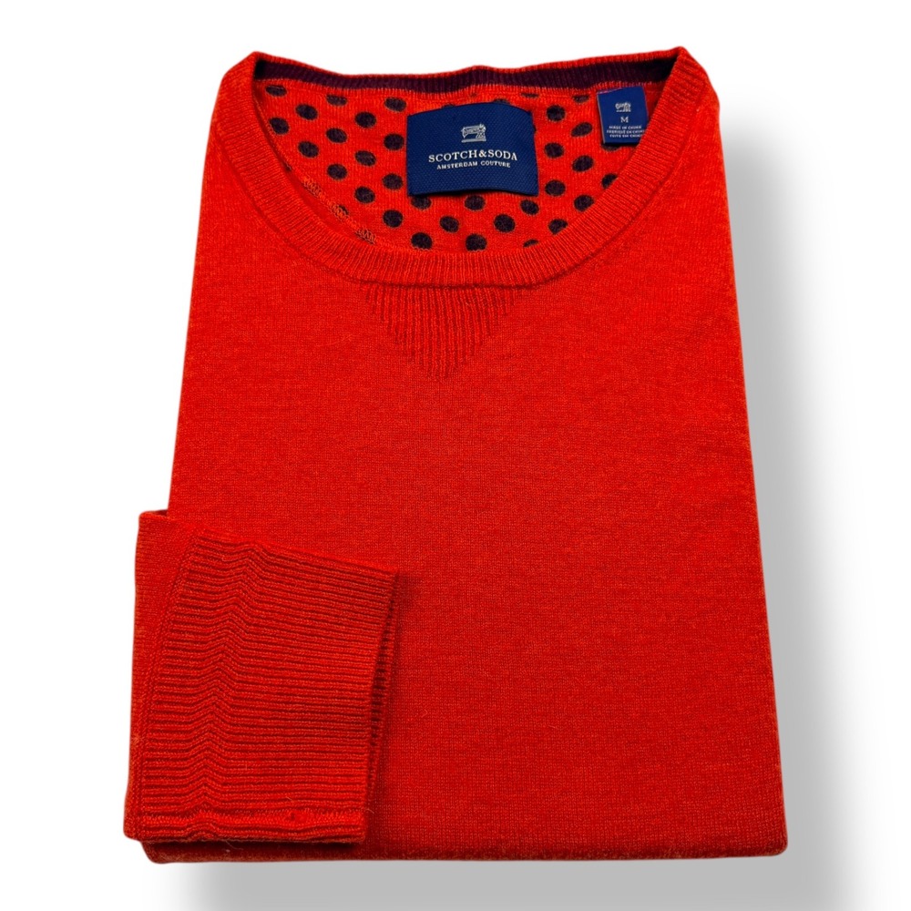 Scotch & Soda Mens Red Lambswool Blend Long Sleeve Crew Neck Sweater Size Medium